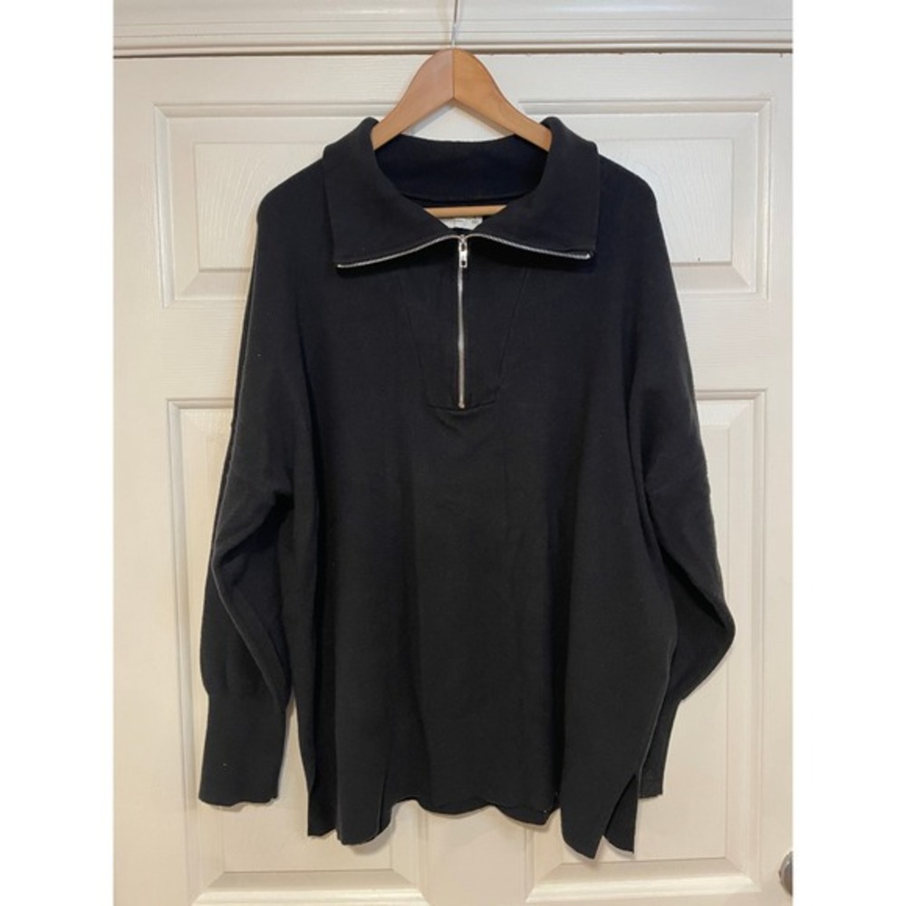 Abercrombie & Fitch Soft Knit Sweater Black Half Zip Loose Womens XL‎ Relaxed